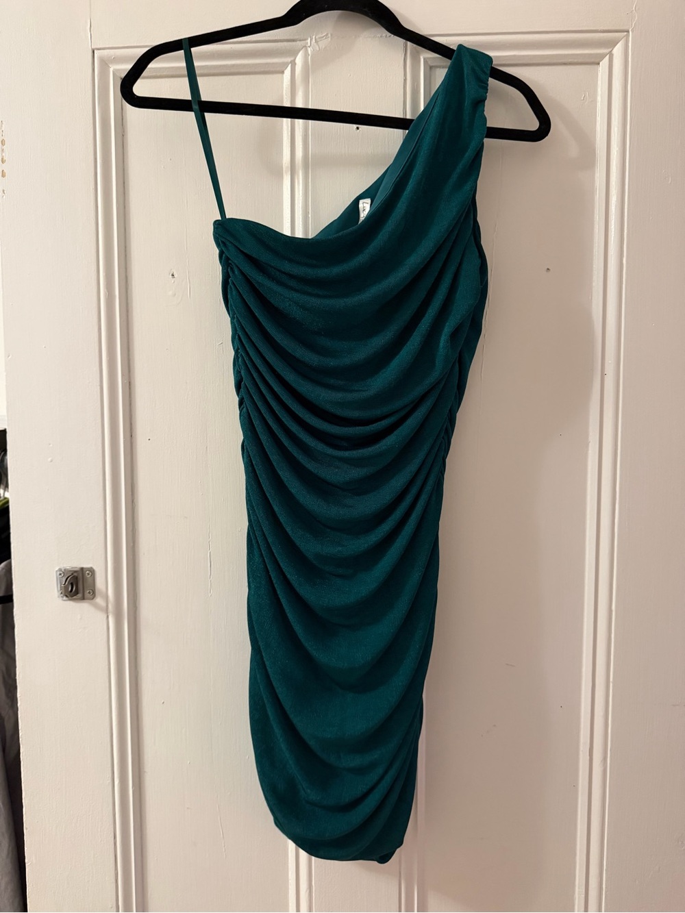 One-Shoulder Teal Ruched Dress